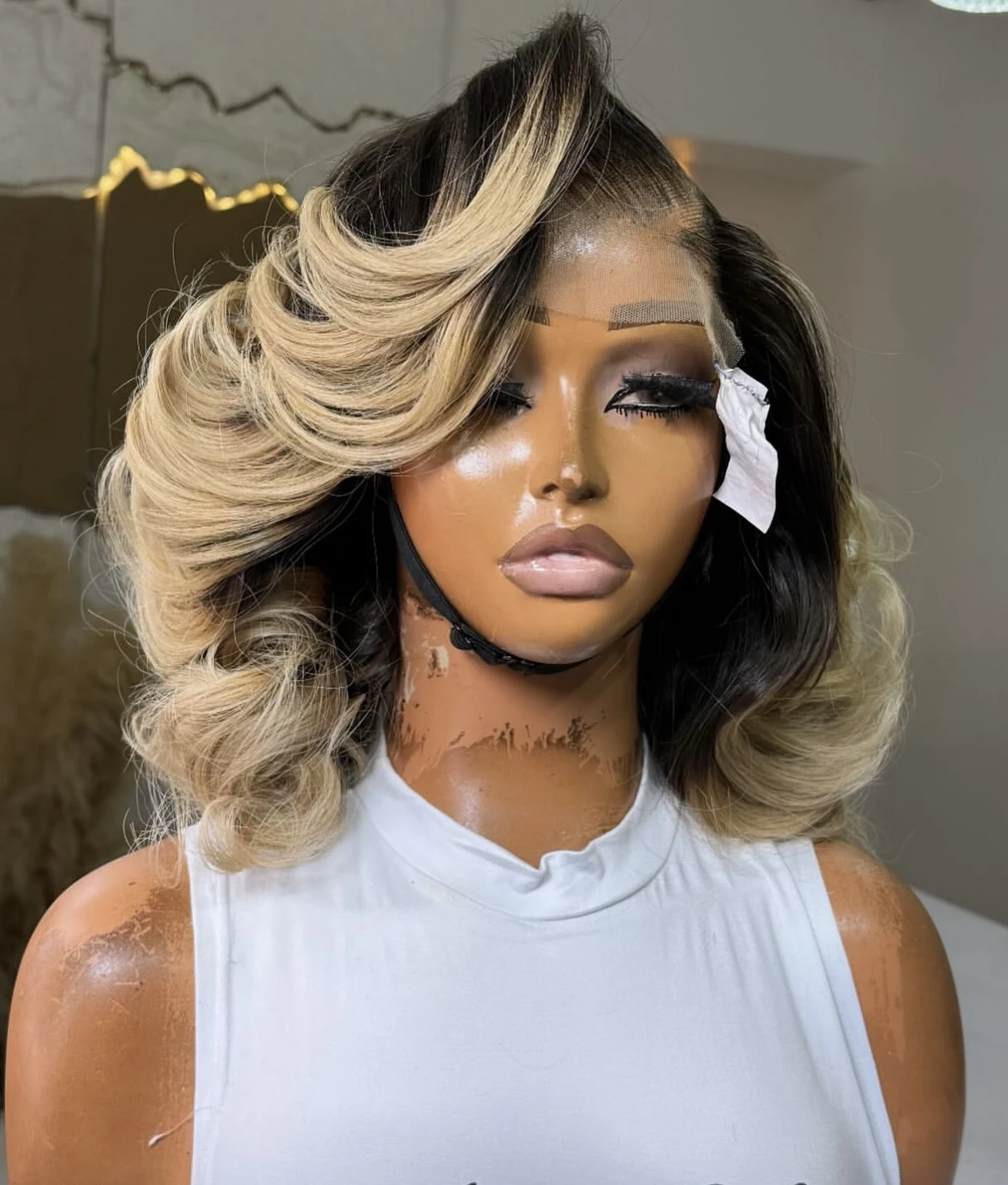 Ombré Blonde Wavy Closure Wig 12 Inch 300g Vietnamese Human Hair.